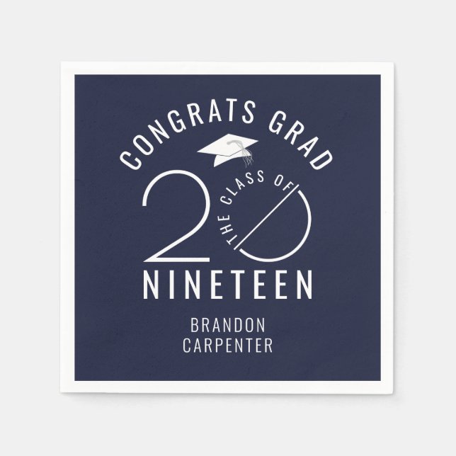 Modern Class of 2019 Congrats Grad Navy Blue Napkin (Front)