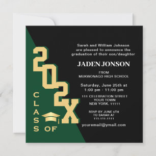 Modern Class of 2021 Green Black Graduation Party Invitation