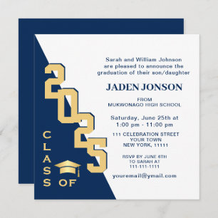 Modern Class of 2021 Navy Blue Graduation Party Invitation