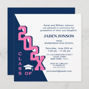 Modern Class of 2021 Navy Pink Graduation Party Invitation