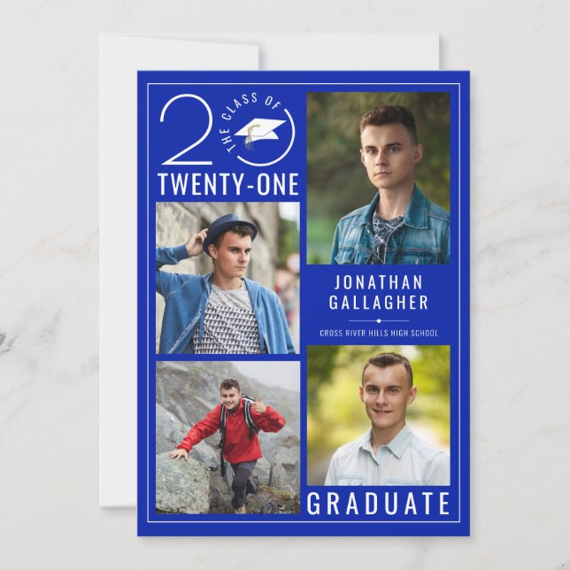 Modern CLASS OF 2021 Photo Collage Royal Blue Announcement (Front)