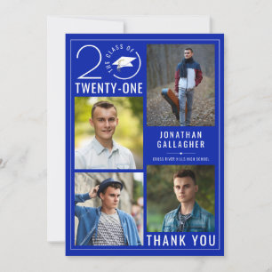 Modern CLASS OF 2021 Typography Circle Royal Blue Thank You Card