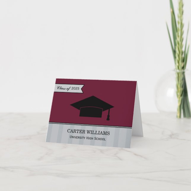 Modern Class of 2023 Burgundy Custom Graduation Thank You Card (Front)