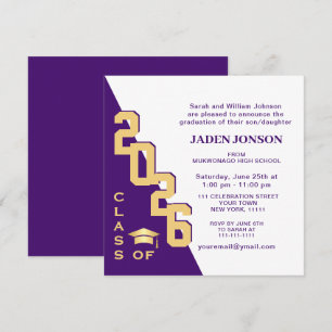 Modern Class of 2023 Gold Purple Graduation Party Invitation