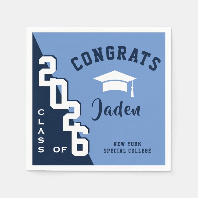 Modern Class of 2023 Navy Blue Graduation Party Napkin (Front)