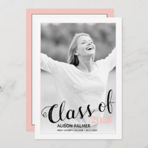 Modern Class of 2023 script blush pink photo Invitation