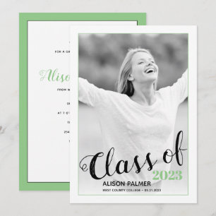 Modern Class of 2023 script sage green photo Invitation
