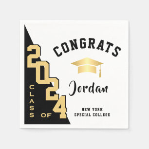 Modern Class of 2024 Golden Red Graduation Party Napkin