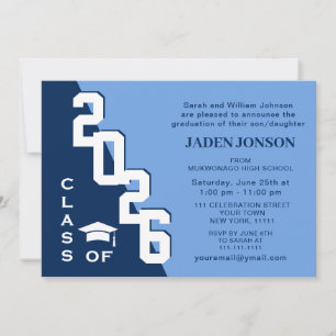 Modern Class of 2024 Grad Blue Graduation Party Invitation