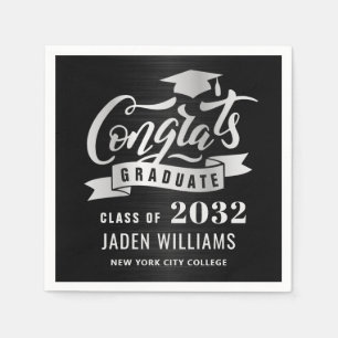 Modern Class of 2024 Silver Black Graduation Party Napkin