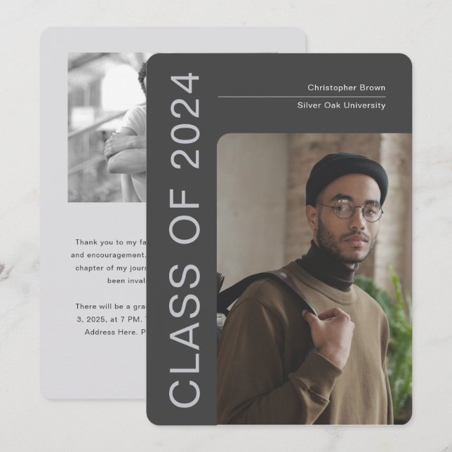 Modern, Class of 2024, Sleek Photos Graduation Announcement (Front/Back)