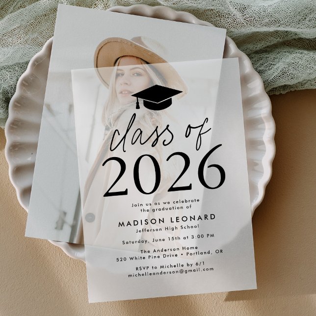 Modern Class of 2025 Black Graduation Party Vellum Invitations (Creator Uploaded)