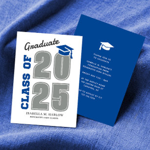 Modern Class of 2025 Blue and Grey Graduation Invitation
