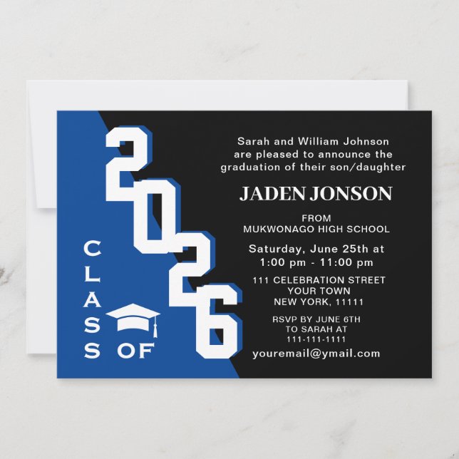 Modern Class of 2025 Blue Black Graduation Party Invitation (Front)