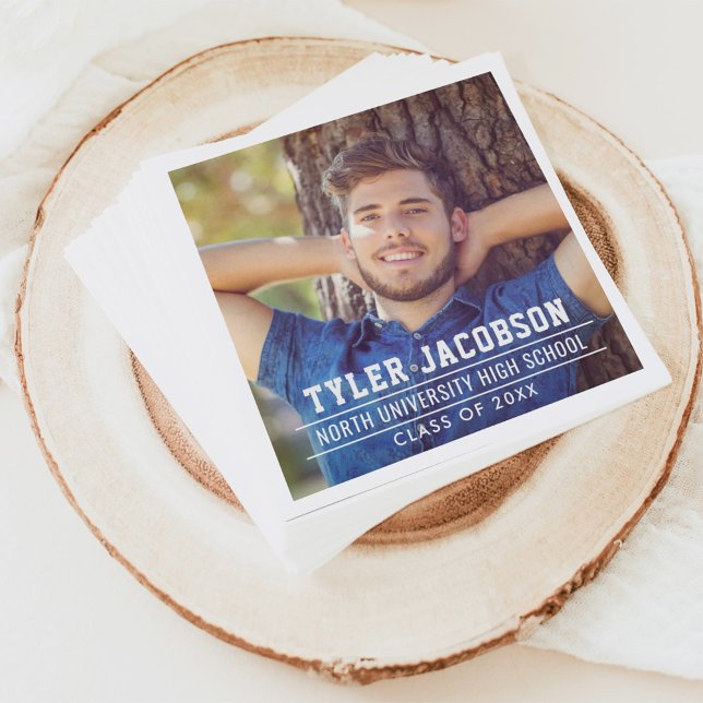 Modern Class of 2025 Custom Graduation Photo Napkin (Creator Uploaded)