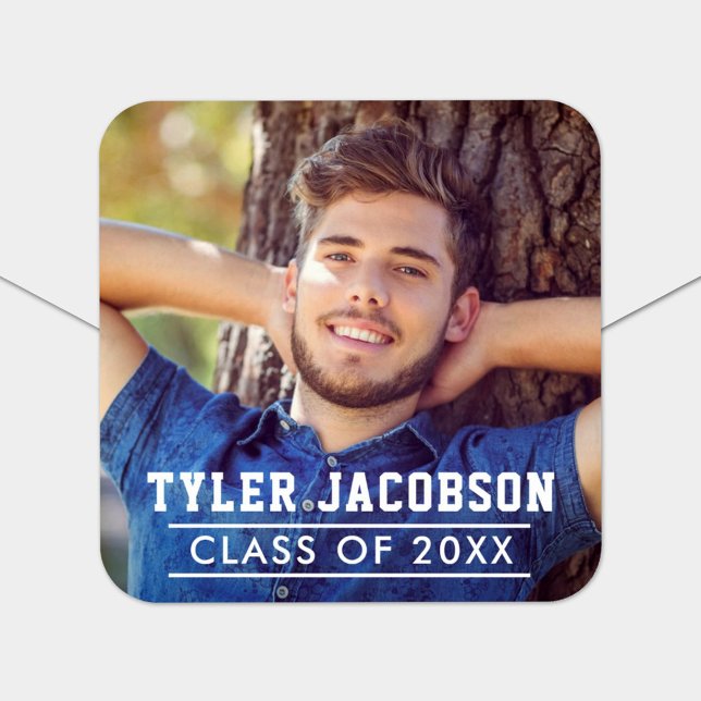 Modern Class of 2025 Custom Graduation Photo Square Sticker (Creator Uploaded)