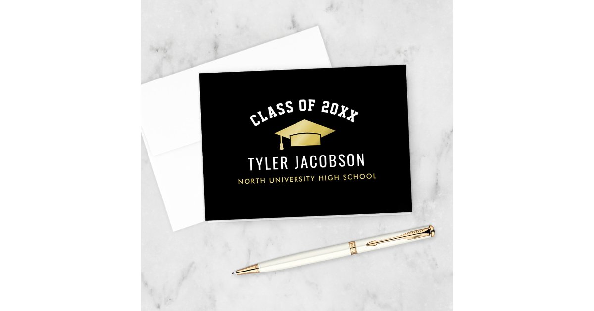 Modern Class of 2025 Gold Custom Graduation Thank You Card | Zazzle