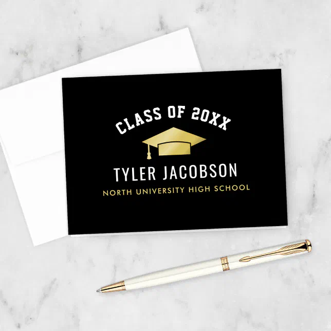 Modern Class of 2025 Gold Custom Graduation Thank You Card | Zazzle