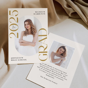 Modern Class of 2025 Gold Grad 2 Photo Graduation Announcement