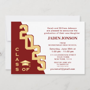 Modern Class of 2025 Golden Red Graduation Party Invitation