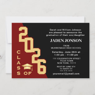 Modern Class of 2025 Golden Red Graduation Party Invitation