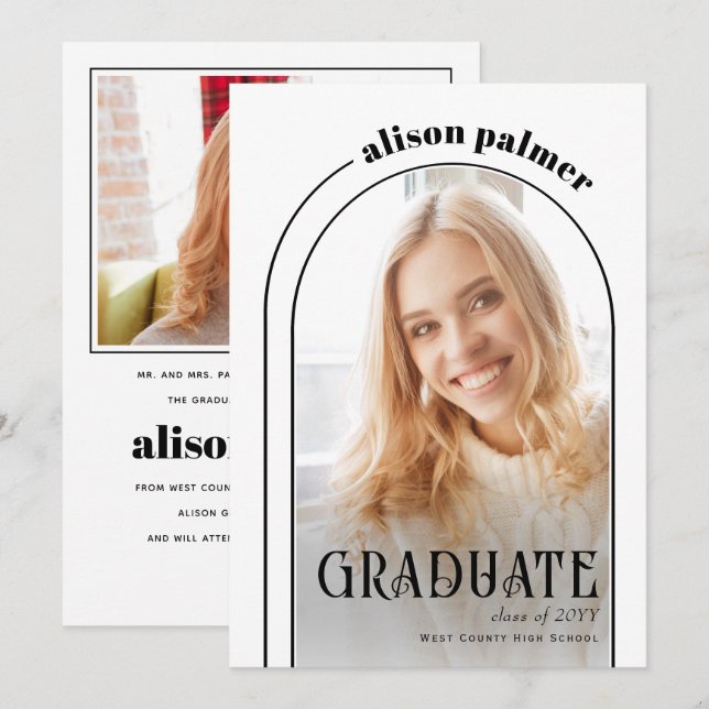 Modern Class of 2025 GRADUATE arch photo Announcement (Front/Back)