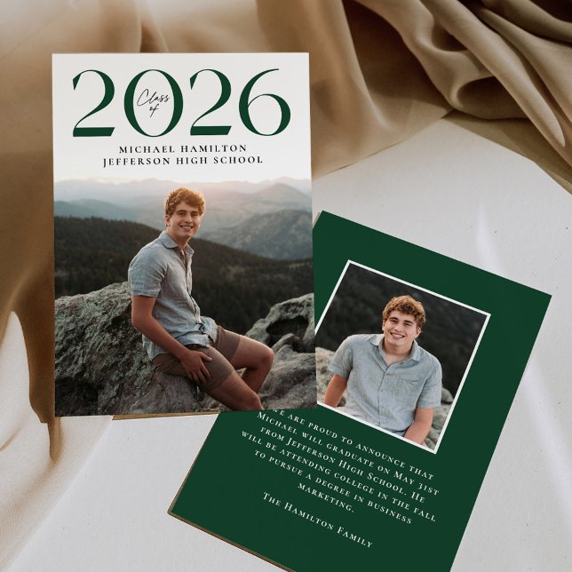 Modern Class of 2025 Green 2 Photo Graduation Announcement (Creator Uploaded)
