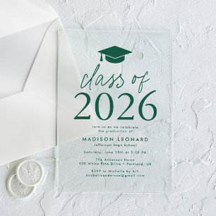 Modern Class of 2025 Green Graduation Party Acrylic Invitations