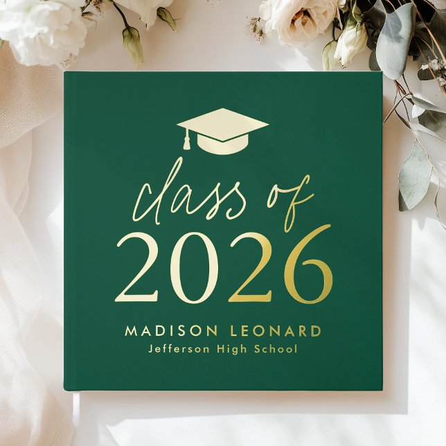 Modern Class of 2025 Green Photo Graduation Guest Book (Creator Uploaded)