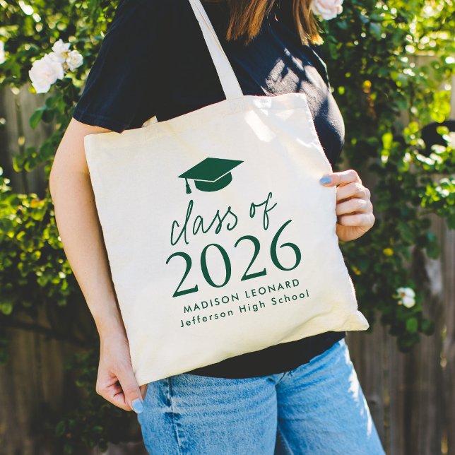 Modern Class of 2025 Green Script Graduation Tote Bag (Creator Uploaded)