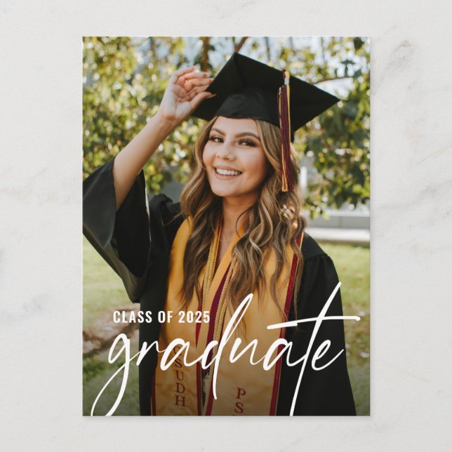 Modern Class of 2025 High School Grad Script Photo Invitation Postcard (Front)