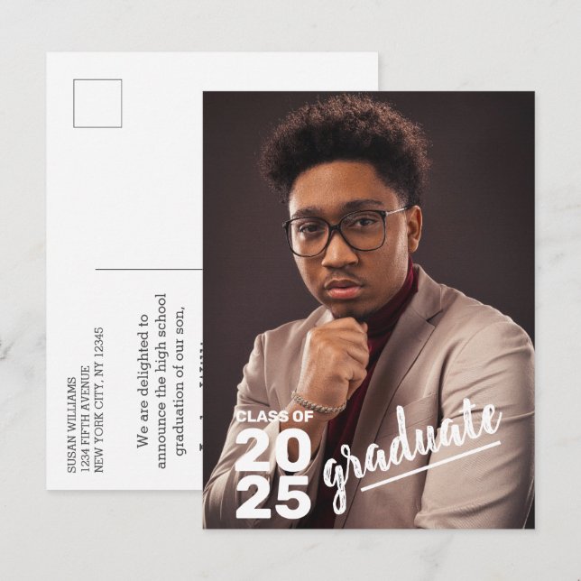 Modern Class of 2025 High School Graduation Photo  Announcement Postcard (Front/Back)