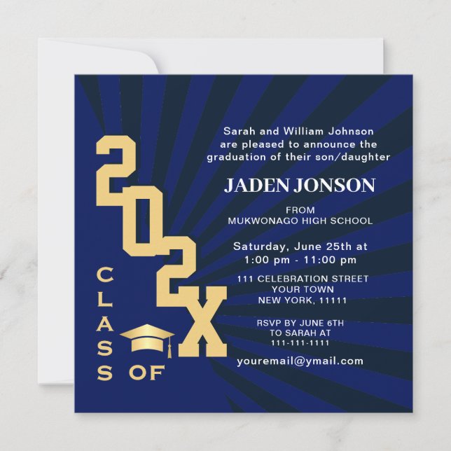 Modern Class of 2025 Navy Black Graduation Party Invitation (Front)