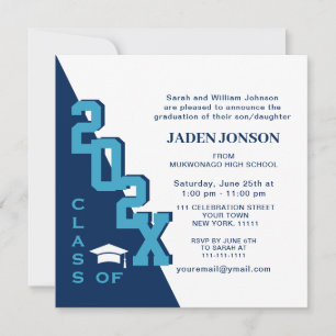 Modern Class of 2025 Navy Blue Graduation Party Invitation