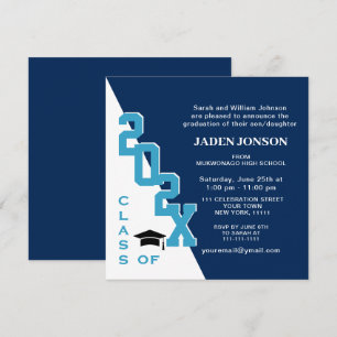 Modern Class of 2025 Navy Blue Graduation Party Invitation
