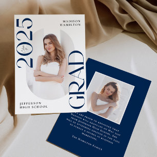 Modern Class of 2025 Navy Grad 2 Photo Graduation Announcement