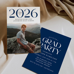 Modern Class of 2025 Navy Photo Graduation Party Invitation