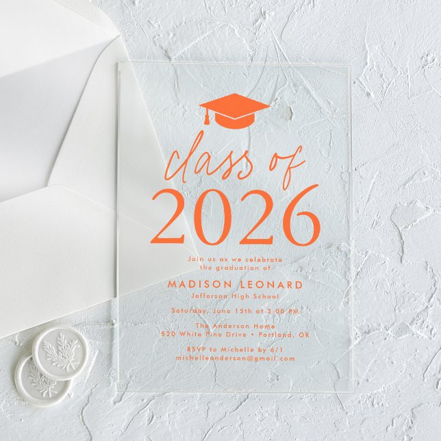Modern Class of 2025 Orange Graduation Party Acrylic Invitations (Creator Uploaded)