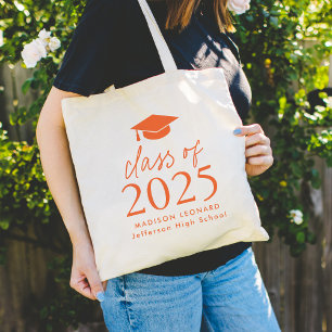 Modern Class of 2025 Orange Script Graduation Tote Bag