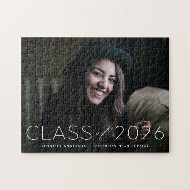 Modern Class of 2025 Overlay Photo Graduation Jigsaw Puzzle (Horizontal)