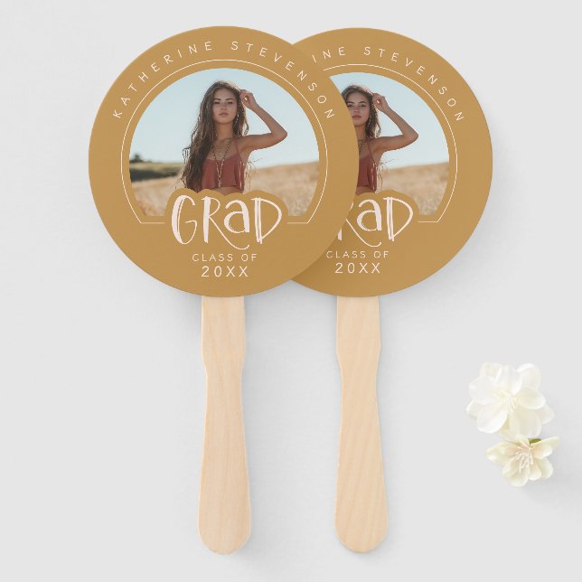 Modern Class of 2025 Photo Grad Graduation Hand Fan (Front and Back)