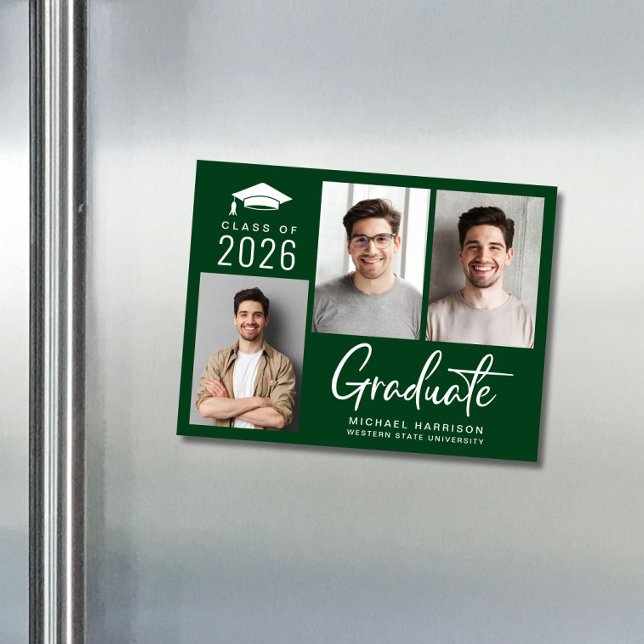 Modern Class of 2025 Photo Green Graduation Magnetic Invitation (Creator Uploaded)