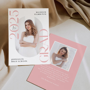 Modern Class of 2025 Pink Grad 2 Photo Graduation Announcement