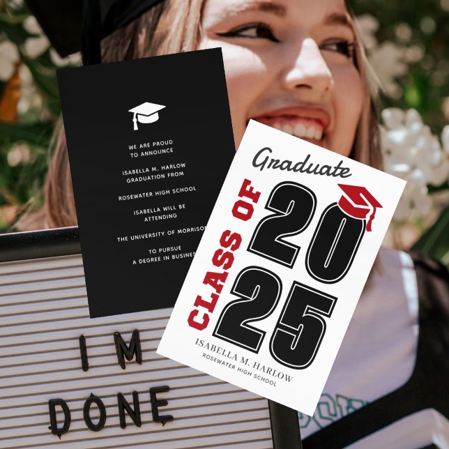 Modern Class of 2025 Red Black Graduation Announcement (Creator Uploaded)
