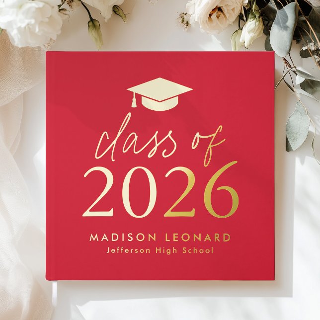 Modern Class of 2025 Red Photo Graduation Guest Book (Creator Uploaded)