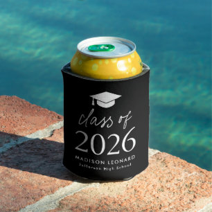 Modern Class of 2025 Script Black Graduation Can Cooler
