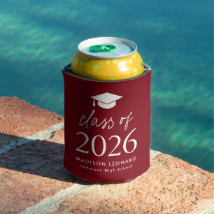 Modern Class of 2025 Script Burgundy Graduation Can Cooler