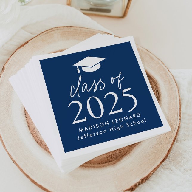 Modern Class of 2025 Script Navy Blue Graduation Napkin (Creator Uploaded)