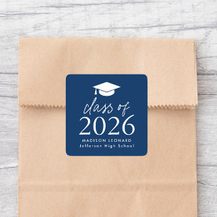 Modern Class of 2025 Script Navy Graduation Square Sticker