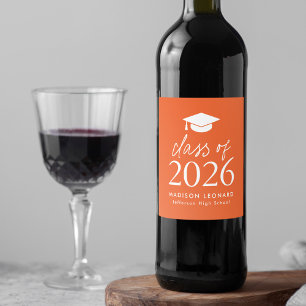 Modern Class of 2025 Script Orange Graduation Wine Label